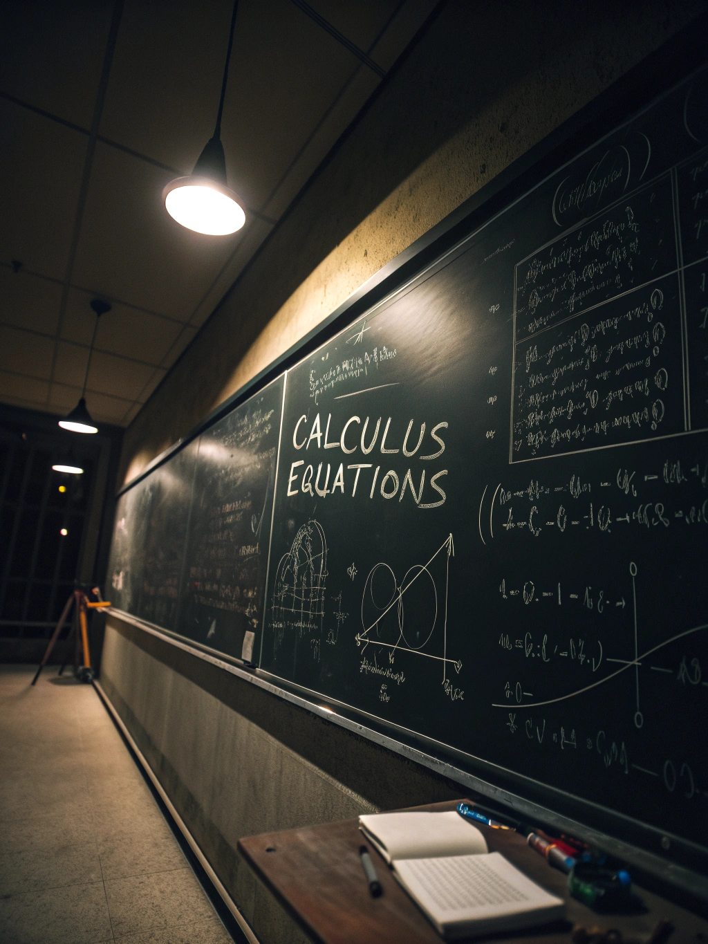 Complex calculus equations written on a digital whiteboard