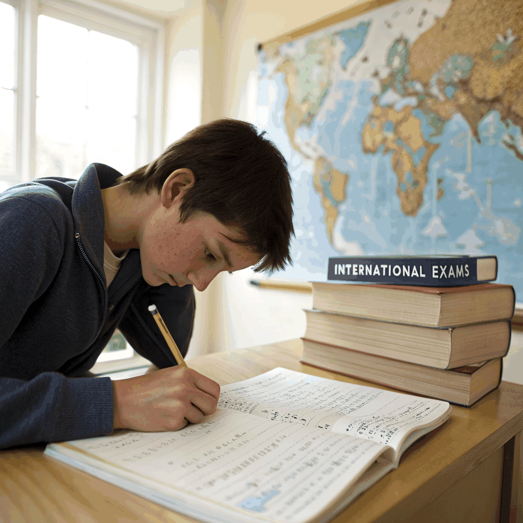 Focused student working on complex equations on a digital whiteboard